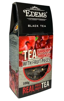 Чай Edems Barberry Hibiscus чорний зі кусочками ягід Барбарису та лепестками квіток Гібіскуса 100 г (60634)