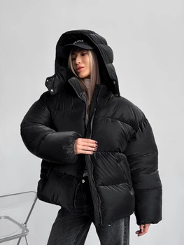 Оверсайз куртка пуховик колір чорний (клітинка) розмір L/XL RAPID_RD413
