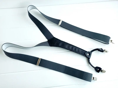 Серые подтяжки кожанные однотонные, Major Style