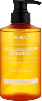 Шампунь пивной для объема тонких волос 500 мл Kundal Beer Yeast Hair Loss Relief Shampoo Citrus Pomelo