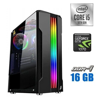 Игровой ПК Tower NEW / Intel Core i5-10400F (6 (12) ядер по 2.9 - 4.3 GHz) NEW / 16 GB DDR4 NEW / 480 GB SSD NEW + 500 GB HDD / nVidia GeForce GTX 1070 Ti, 8 GB GDDR5, 256-bit / 600W NEW б/у