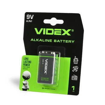 Батарейка Крона VIDEX 6LR61 9В, алкалиновая щелочная батарея для приборов и сигнализации