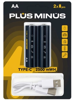Аккумуляторные батарейки PLUS MINUS AA Type-C 1.5V 2500mAh 2pcs