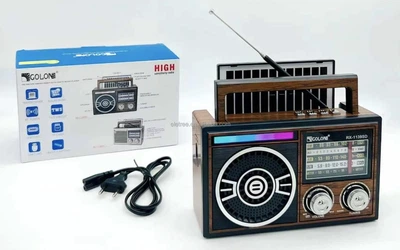 Всехвильовий радіоприймач Golon RX-1139SD – AM/FM/SW1-SW9, Bluetooth колонка, радіо MP3 з USB/TF, акумулятор 2000 мАг Коричневий
