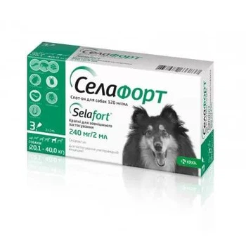 Краплі на холку ''Селафорт'' від зовнішніх та внутрішніх паразитів для собак вагою 20,1-40 кг (№1) KRKA