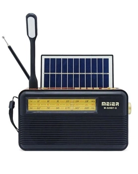 Портативний радіоприймач Meier M-520 BT-S із Bluetooth 5.0, аккумулятором 18650, солнечною панеллю, USB, TF, AUX, фонариком, ретро-дизайн, потужний звук