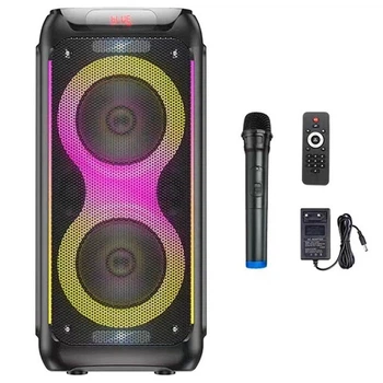 Колонка Bluetooth HOCO DS54 BT5.0, TWS, AUX/USB/TF/FM, 25Wx2 RGB підсвічування мікрофон для караоке + пульт для вечірок Чорний