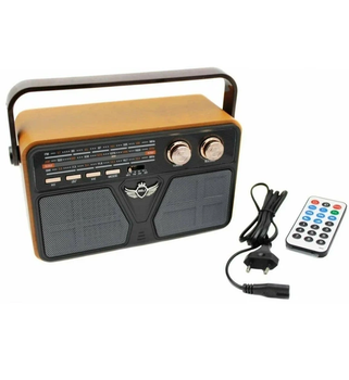 Радіоприймач Kemai Retro MD-507BT з пультом, FM радіо, USB, microSD, AUX, аккумулятор 18650, ретро дизайн під дерево