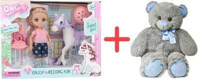 Ігровий набір Лялька Qunxing Toys Мія з конем Блондинка + Іграшка м'яконабивна Inka Toys Ведмідь Сержик 44х68х23 см (453197138_398489439)