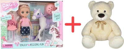 Ігровий набір Лялька Qunxing Toys Мія з конем Блондинка + Іграшка м'яконабивна Inka Toys Ведмідь Міка 48х43х52 см (453197138_398489433)