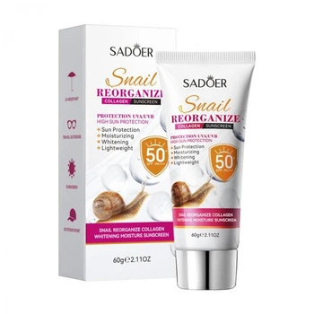 Крем сонцезахисний з колагеном SADOER Snail Reorganize Collagen Sunscreen Cream SPF PA+++ 50, відбілюючий, із захистом від УФ-променів, 60 г