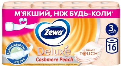Туалетний папір Zewa Deluxe аромат персик 3 шари 19.3 метра 16 рулонів (7322540201192)