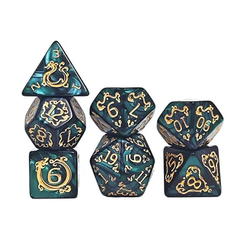 Набор кубиков, 7 шт., кости кубики для DND, TTRPG, полиэдрические кости для настольных и ролевых игр D&D, тёмно-зелёные