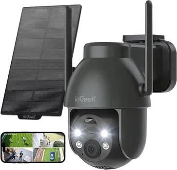 Беспроводная камера видеонаблюдения WiFi ieGeek ZY - C2 2K, обзор 360°, цветное ночное видение, беспроводная, аккумулятор 5200 мАч, солнечная панель Графит