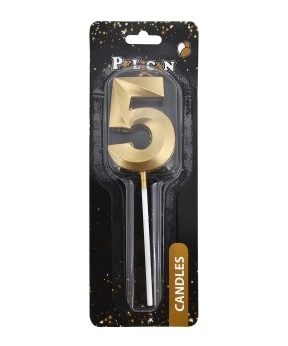 Свеча цифра 3D для торта "5", золото 5см (863205)