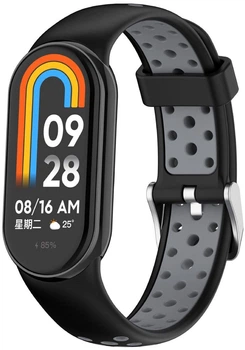 Ремінець силіконовий з металевою застібкою MRK SportStyle для фітнес браслета Xiaomi Mi Band 8/9/10 Чорний з сірим (mrk3852)