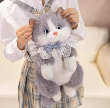 Плюшевий рюкзак у формі кота, Рюкзак кіт, музичний, сірий