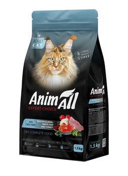 Сухой корм AnimAll для кошек с лососем белой рыбой и свежей индейкой 1.5 кг