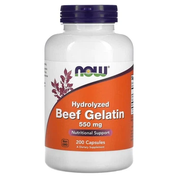 Яловичий желатин NOW Foods (Hydrolyzed Beef Gelatin) 550 мг 200 капсул NOW06505
