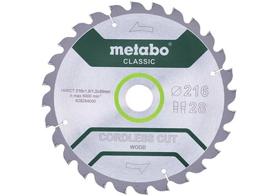 Пиляльний диск МЕТАБО 216*30 Z28 WZ 5° cordless cut wood - classic 628284000