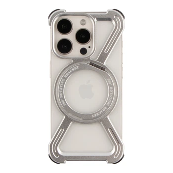 Панель-накладка Titanium ArmorX MagSafe для Apple iPhone 15 Pro Max вбудований 360° поворотний тримач Silver