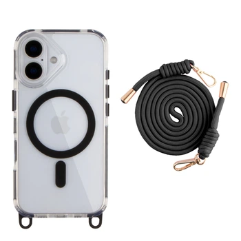 Панель-накладка TPU+PC LanyardCase MagSafe для Apple iPhone 16 зі зручним регульованим шнурком Black