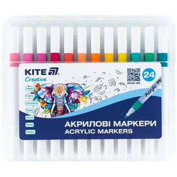 Маркери акрилові, набір 24шт, Kite Creative Kite (272629)