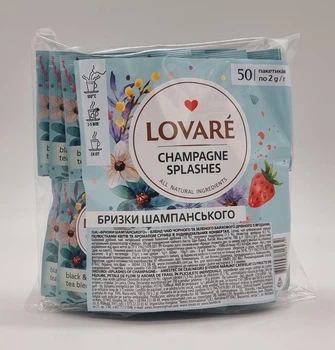 Бленд черного и зеленого чая с клубникой и лепестками цветов Lovare Брызги шампанского 50 пакетиков