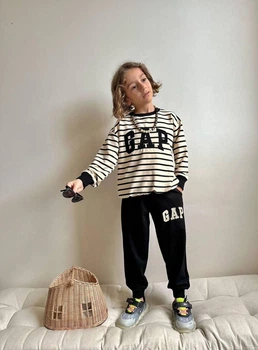 Детский спортивний костюм двойка GAP свитшот в полоску 146-152 черный