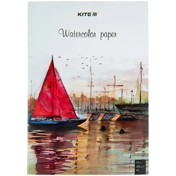 Папір для акварелі Kite А4 10 аркушів 200г/м2 в картонній папці (K23-267)