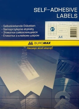 Етикетки з клейкою кулею Buromax 21шт. 70х42, 4 мм А4 100арк. (ВМ.2837)