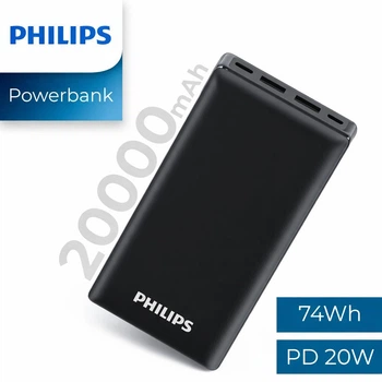 Павербанк Philips 20000 mAh Power Bank швидка зарядка PD 20W QC 3.0 USB-А + Type-C зовнішній акумулятор для телефону та планшета DLP7721C