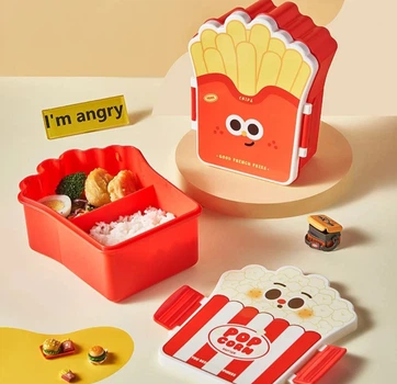 Ланч-бокс детский "Good French Fries" двухсекционный с ложкой и вилкой Красный