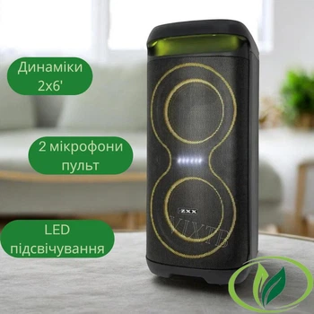 Музыкальная караоке-колонка ZXX-5570 с двумя микрофонами и пультом Акустическая колонка с подсветкой RGB Аккумуляторная колонка с двумя динамиками