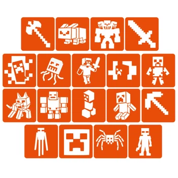 Набор трафаретов для био-тату "Minecraft" от Fresh Tattoo, 18 простых трафаретов 5*5 см (Minecraft-5x5-18)