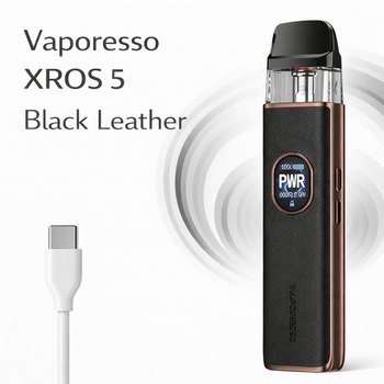 Багаторазовий вейп Vaporesso XROS 5 Black Leather под-система ХРОС 5 на 1500мАч до 30вт зі шкіряною обробкою чорна