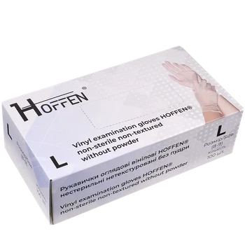 Рукавички HOFFEN вінілові неопудрені прозорі L 100 шт./уп. (15404)