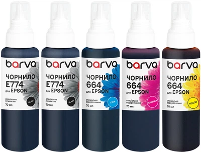 Комплект чорнила Barva для Epson 774/664 Special Pigmented/Water Soluble 5x70 мл 2хBK/C/M/Y (E774-070-MP)