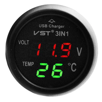 Термометр вольтметр VST-706-4, красно-зеленый + USB разъём