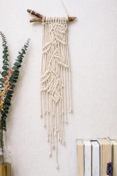 Натуральне настінне панно макраме Handmade Leafs з листочками, 25 * 70 см в етно стилі, бохо (5802)