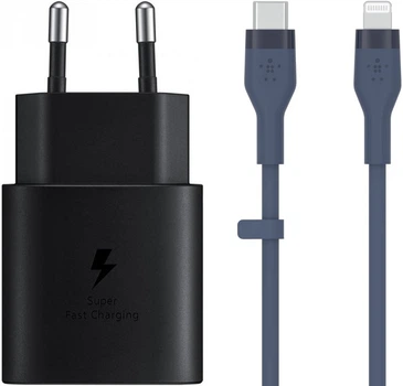 Мережевий зарядний пристрій Samsung Power Adapter EP-TA800 25W USB-C + кабель USB-C to Lightning 1м Black (EP-TA800XBE) OEM