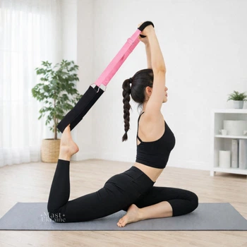 Лента для растяжки эластичная Stretching Trension Band, эспандер для стретчинга, йоги и пилатеса с регулируемыми стропами, универсальная фитнес-резинка для растяжения мышц Розовая с черным, SFB-2-Pink/Black