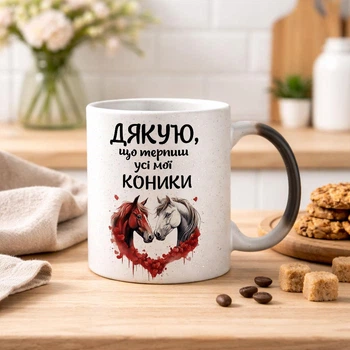 Чашка хамелеон С БЛЕСТКАМИ и с надписью "Спасибо, что терпишь все мои выбрыки"