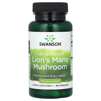 Їжовик Гребінчастий, Lions Mane Mushroom, Swanson, 500 мг, 60 капсул