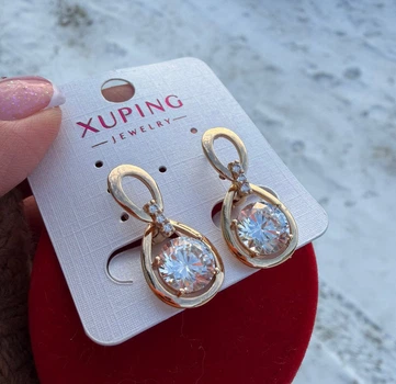 Серьги Бесконечность с кристаллом 2см Xuping Ювелирный Сплав (18к цвет золота 585п) 322-003