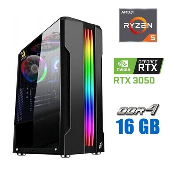 Ігровий ПК Tower / AMD Ryzen 5 5500 (6 (12) ядер по 3.6 - 4.2 GHz) / 16 GB DDR4 / 480 GB SSD / nVidia GeForce RTX 3050, 8 GB GDDR6, 128-bit / 600W