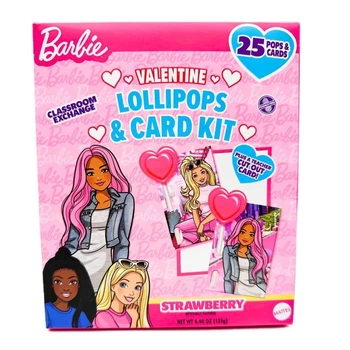 Леденцы на палочке Barbie Valentine Lollipop and Card Kit 25шт, 125г