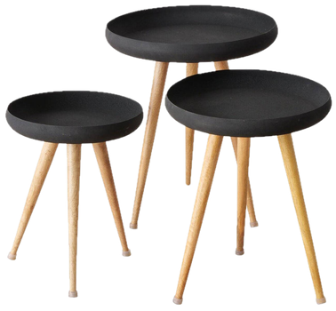 Набір кавових столиків Boltze 83796 Masdour з чорною стільницею та ніжками з мангового дерева 3 шт (4066076215331)