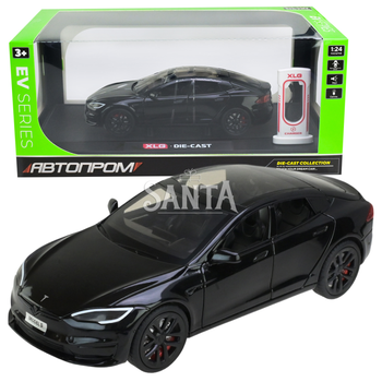 Машинка металева Tesla Model S Electrocar Тесла Модель S Електрокар чорна 1:24 зарядна станція звук світло відкр двері капот багажник гума колеса 18,5*7,2*5см (AP7713)