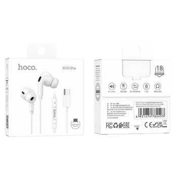 Навушники провідні Hoco M101 Pro Crystal вакуумні підтримка смартфонів Samsung, а також iPhone та iPad з інтерфейсом Type-C White
